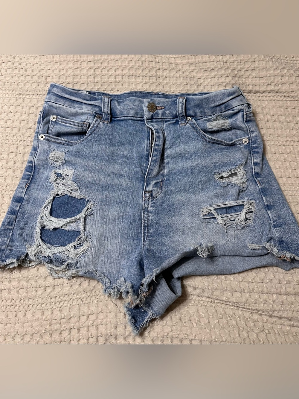 American Eagle Outfitters Light Blue Ripped Denim Shorts